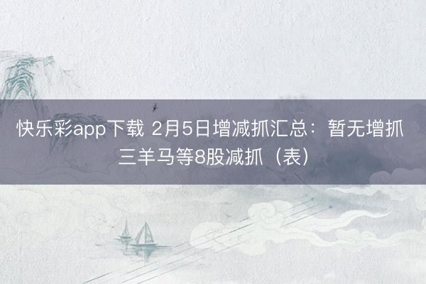 快乐彩app下载 2月5日增减抓汇总：暂无增抓 三羊马等8股减抓（表）