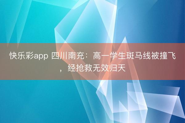 快乐彩app 四川南充：高一学生斑马线被撞飞，经抢救无效归天
