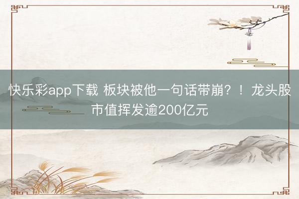 快乐彩app下载 板块被他一句话带崩？！龙头股市值挥发逾20