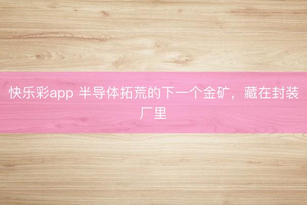 快乐彩app 半导体拓荒的下一个金矿，藏在封装厂里