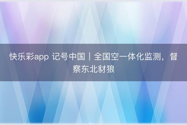 快乐彩app 记号中国｜全国空一体化监测，督察东北豺狼