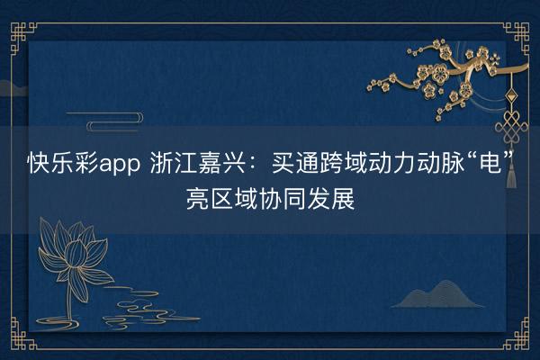 快乐彩app 浙江嘉兴:买通跨域动力动脉“电”亮区域协同发展